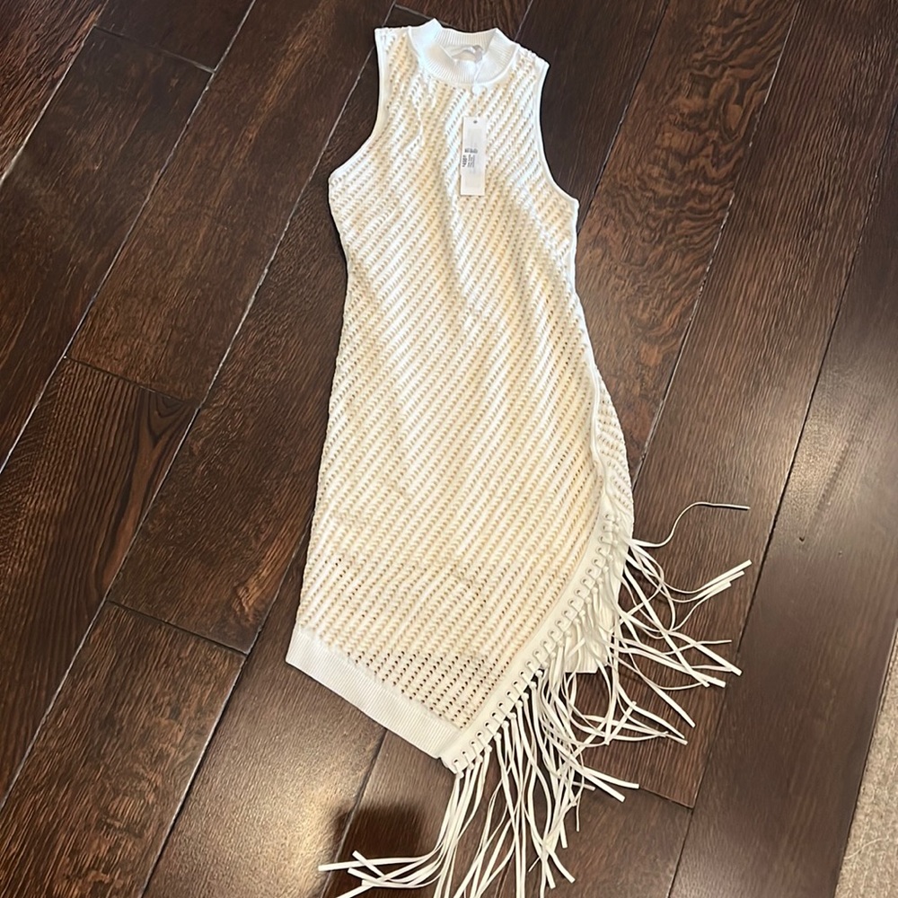 Ivory/almond dress with fridge.  Spring 2022